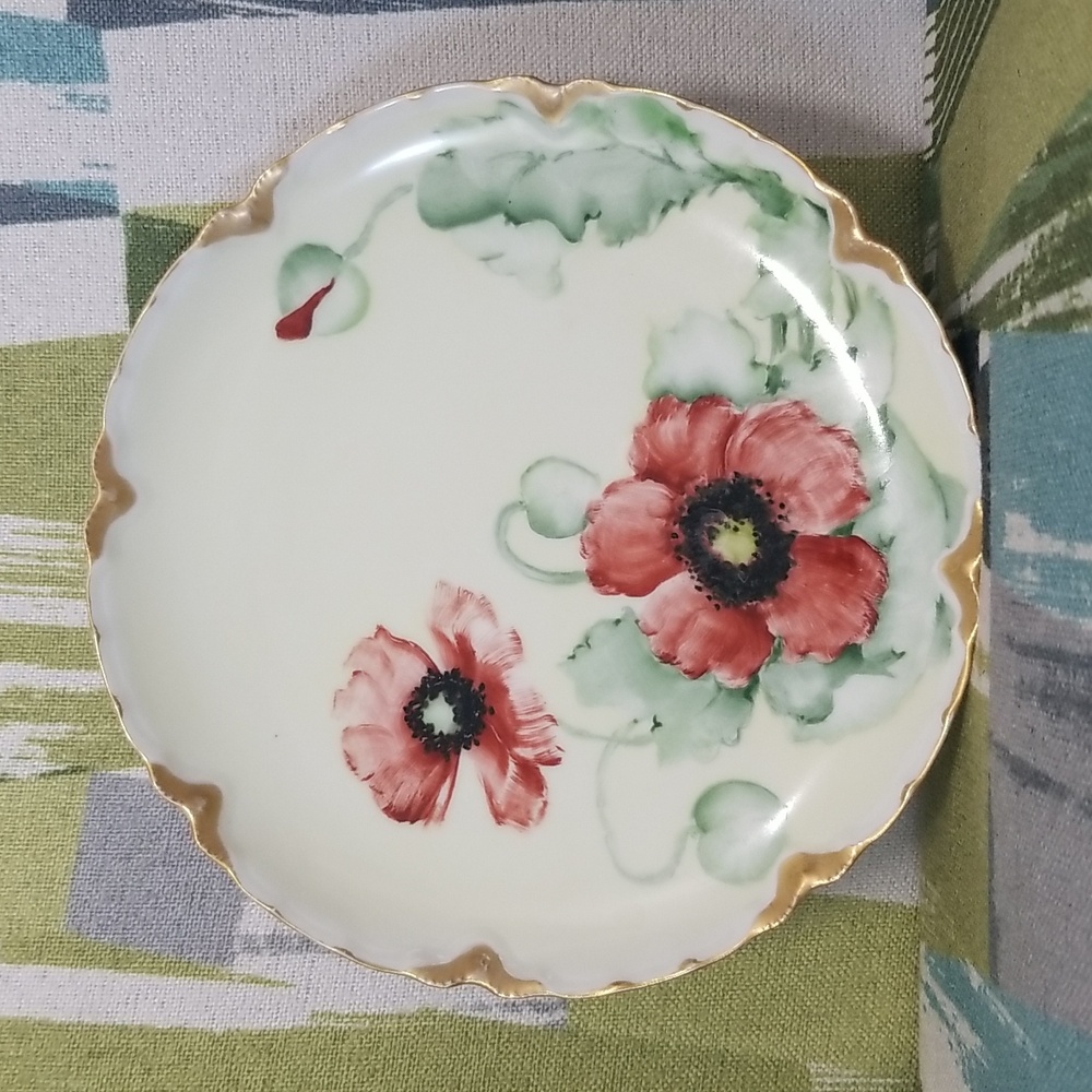 Vtg Haviland France Cottage Core Scallop Edge Red Poppies Decorative Plate